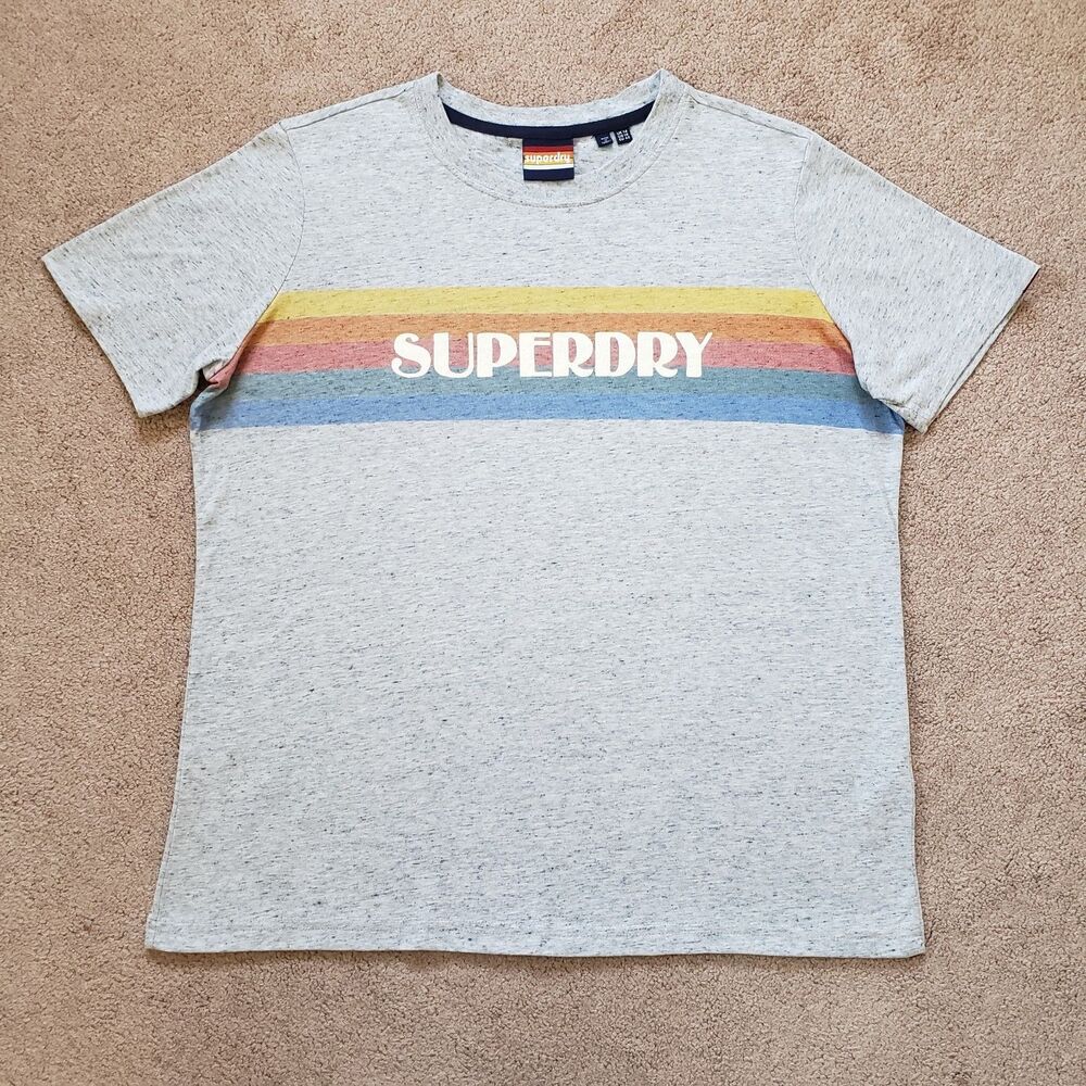 Superdry T-shirt Gray Heathered Vintage Style Big Logo Across The Chest Size 10
